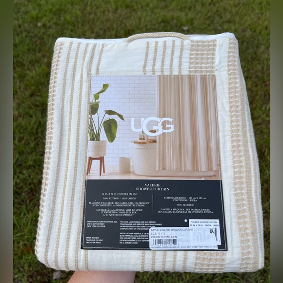 NWT UGG Shower Curtain 72 x 72 inches Tan and Cream Stripe - Picture 3 of 4